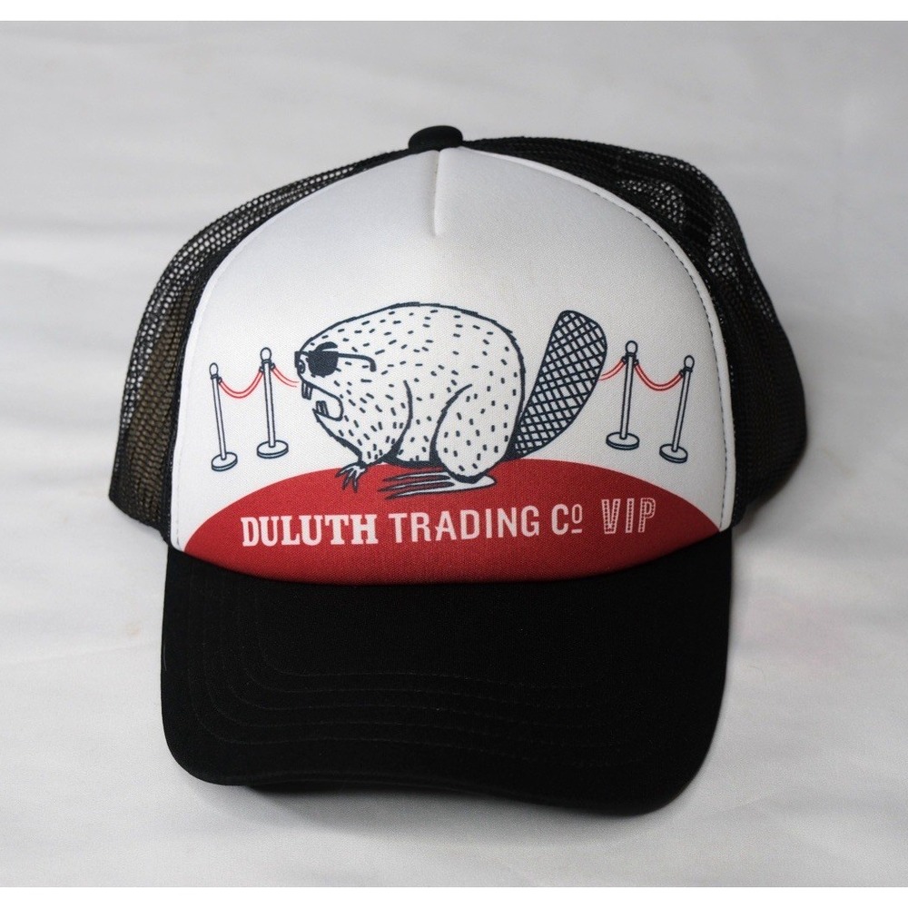Duluth Trading Co Hat Mens Black White Red Snapback Mesh Trucker Cap 70466 NEW